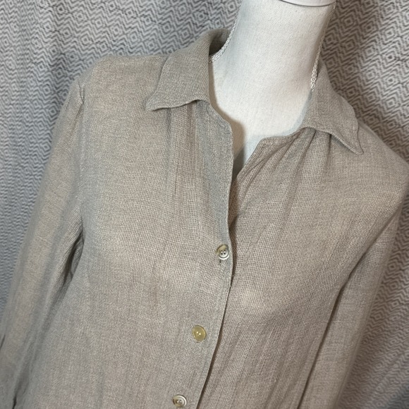 Rafaella Tan Linen Long Sleeve Button Up Size 10 - Picture 2 of 6